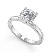 Milagros Milgrain Solitaire Cushion Cut Diamond Engagement Ring - Nivetta